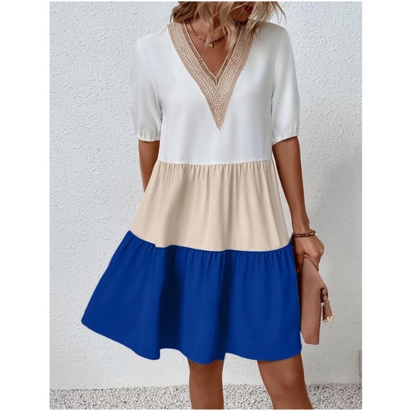 Boho Color Block Lace Oversized Mini Dress - Picture 13 of 13